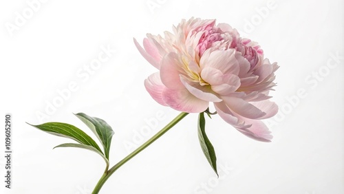 Single peony flower in a minimalist setting on a white background, single, nature, garden, peony