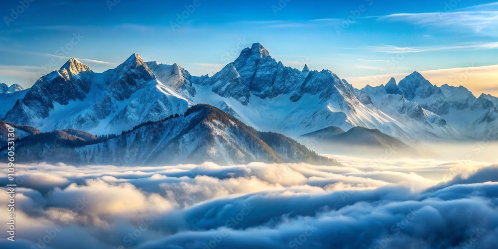 Sunrise Peaks Above Cloudscape Winter Mountain Range Composition Sunrise Peaks Above Cloudscape Winter Mountain Range Composition