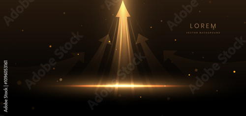 Golden arrow on dark brown background with lighting effect and sparkle.