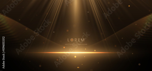 Scene elegant gold glowing line with lighting effect sparkle on black background. Template premium award design.