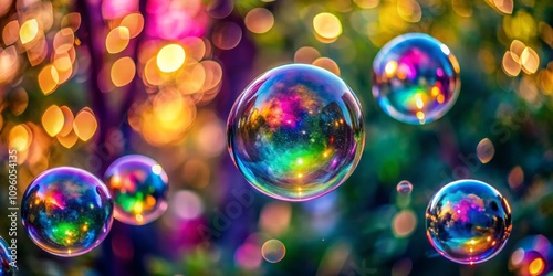 Cosmic Bubbles Bokeh Background, Iridescent Spheres