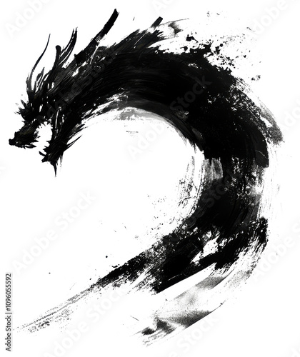 Chinese ink brush strokes dragon element PNG transparent 