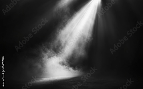 Smoke and Light A black background with wisps of smoky effects and a glowing spotlight, creating a dramatic and mysterious atmosphere 