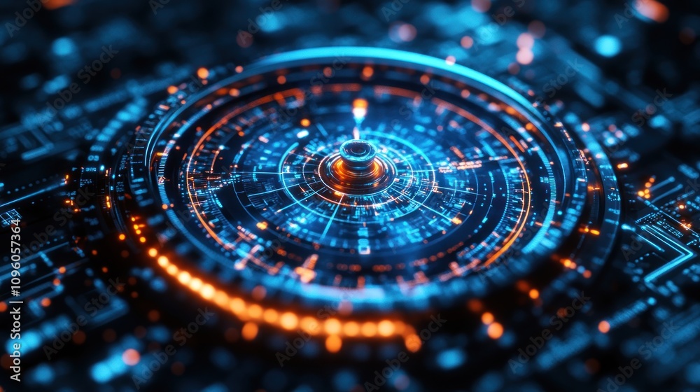 custom made wallpaper toronto digitalAbstract digital design featuring circular patterns and glowing elements.