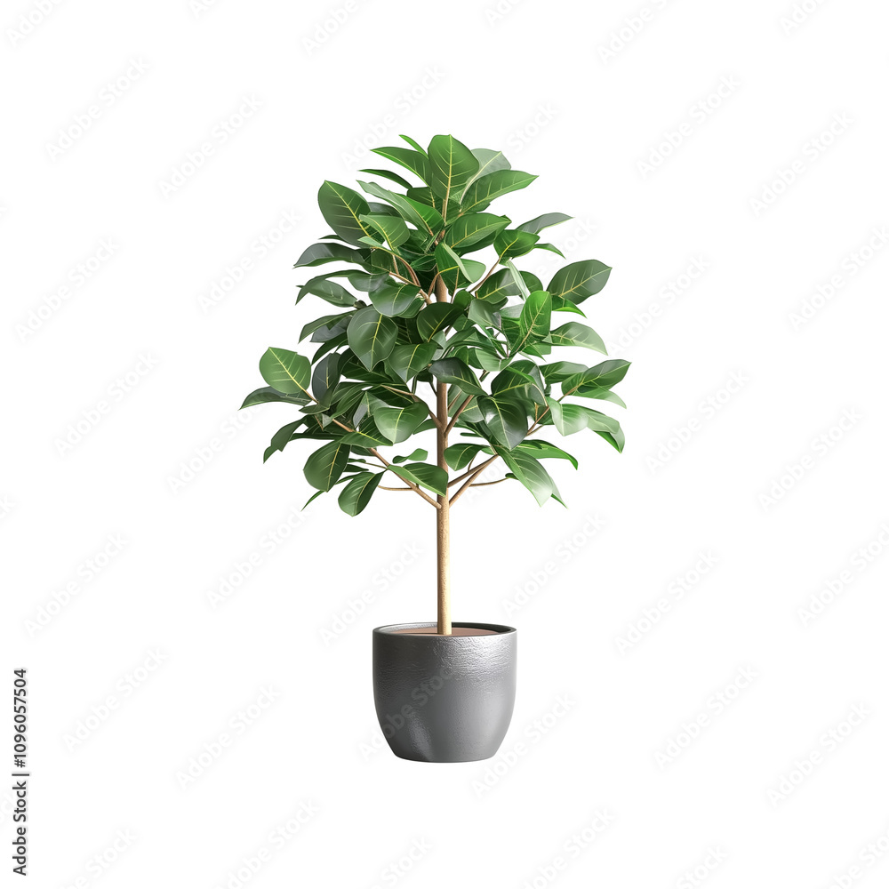 Fototapeta premium Decorative foliage plant in a Pot, modern indoor tree, 100% whit
