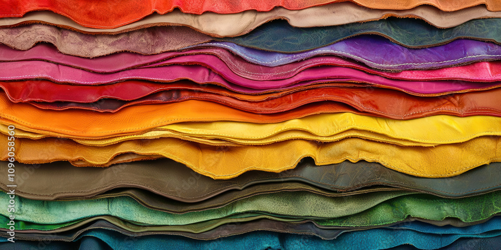 A stack of colorful leathers with a rainbow of colors A stack of colorful leathers with a rainbow of colors