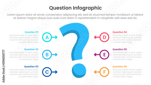 question infographic template banner with big question mark and circle arrow with 6 points for slide presentation