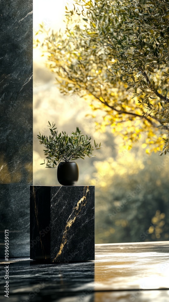 Product Display Podium with Green Leafy Natural Background Product Display Podium with Green Leafy Natural Background