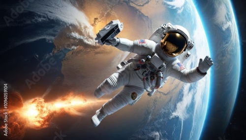 Wallpaper Mural 3D illustration of astronaut falling to earth planet. 5K realistic science fiction art. Elements of image in space Torontodigital.ca