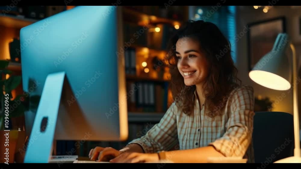 Freelancer enjoying working late at night Freelancer enjoying working late at night