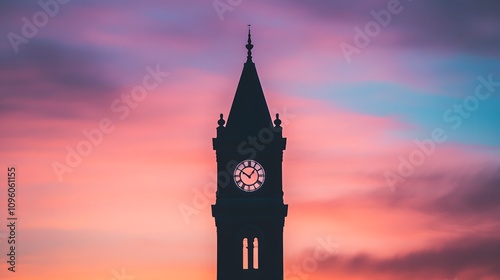 42. A historic clocktower silhouetted against a pastel sunset, taken with faded saturation