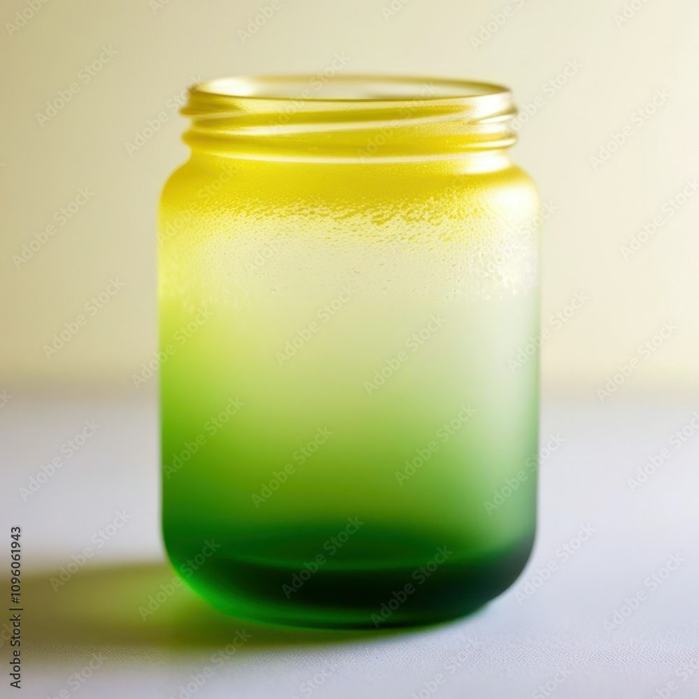 A green and yellow glass jar with a green lid