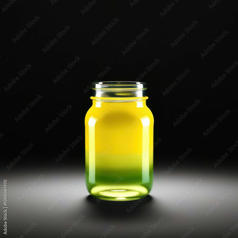 A glass jar with a yellow and green color A glass jar with a yellow and green color