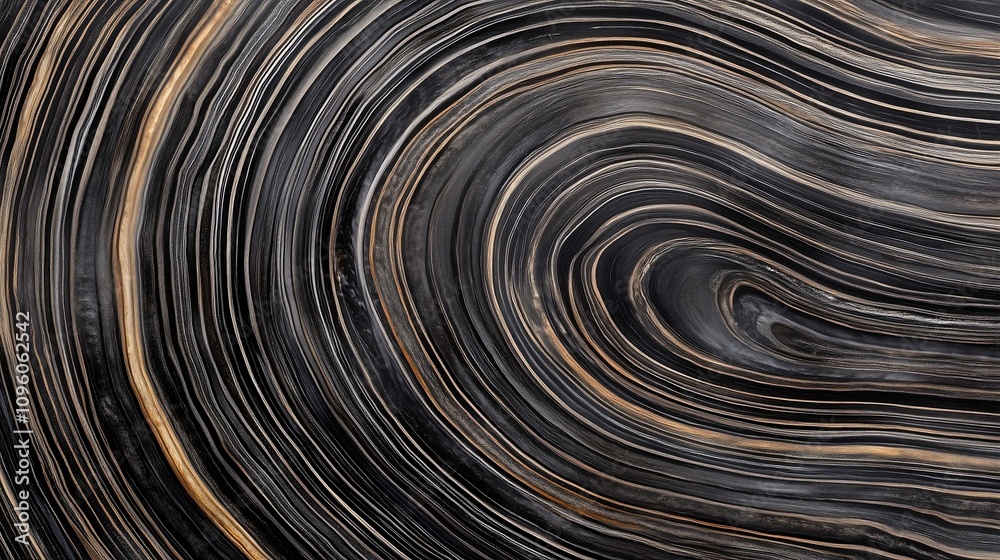 A macro shot of ebony wood showcasing intricate swirling grain patterns in black and brown tones, highlighting its natural texture and organic beauty A macro shot of ebony wood showcasing intricate swirling grain patterns in black and brown tones, highlighting its natural texture and organic beauty