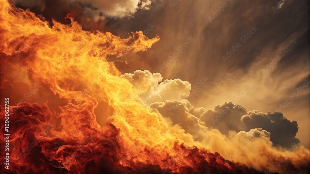 Swirling clouds of yellow and red in a mesmerizing abstract fire scene, swirling patterns, red background Swirling clouds of yellow and red in a mesmerizing abstract fire scene, swirling patterns, red background