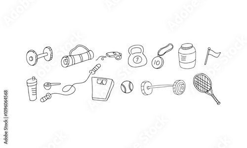 Sport gym sketch health icon set