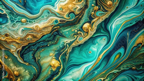 Abstract Marbleized Effect Background in Turquoise, Green, Gold, and Blue - Stunning Art Photography for Creative Projects