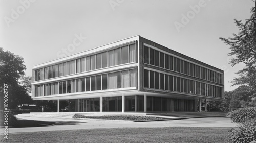 Modern Office Building from the 1960s with Sharp Lines