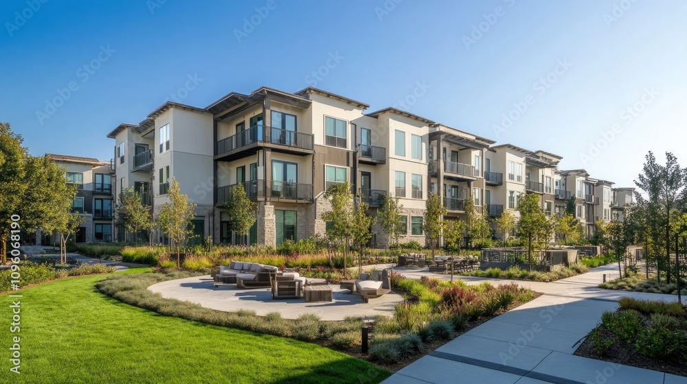 Modern Residential Apartment Building in Green Setting Modern Residential Apartment Building in Green Setting