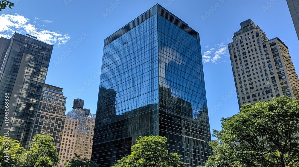 Striking Glass High-Rise Office Building in Urban Setting Striking Glass High-Rise Office Building in Urban Setting