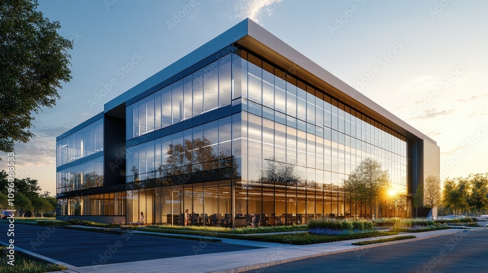 Modern Corporate Office with Sleek Glass Exterior Modern Corporate Office with Sleek Glass Exterior
