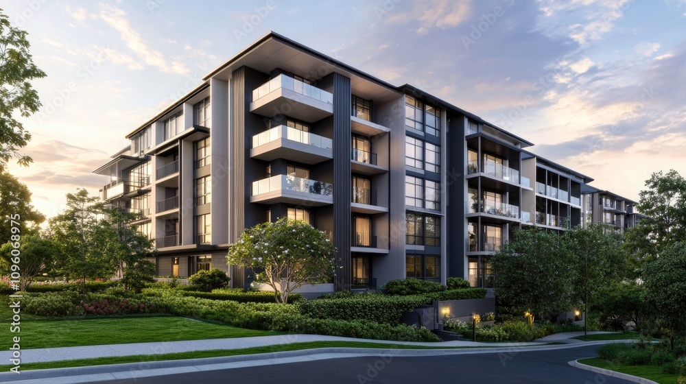 Modern Residential Apartment Block in Scenic Setting Modern Residential Apartment Block in Scenic Setting