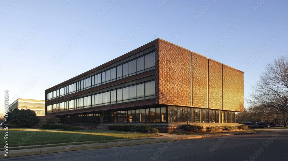Obraz premium Classic 1960s Office Building with Brickwork Design