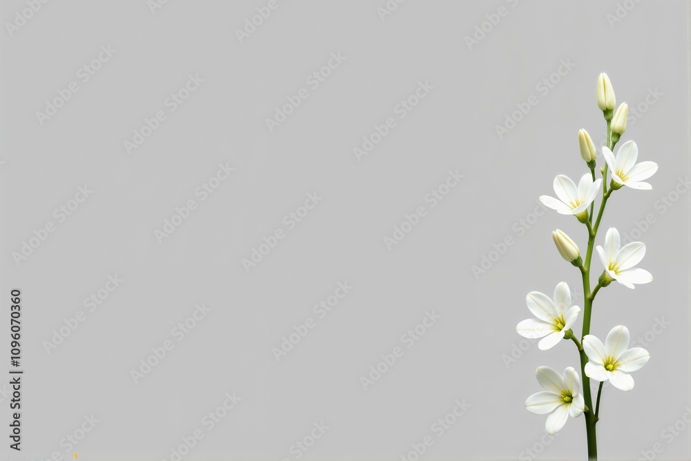 A beautiful arrangement of white flowers displayed on a gray background A beautiful arrangement of white flowers displayed on a gray background