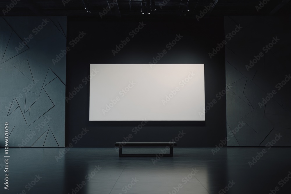 Modern exhibition space with blank screen. Modern exhibition space with blank screen.