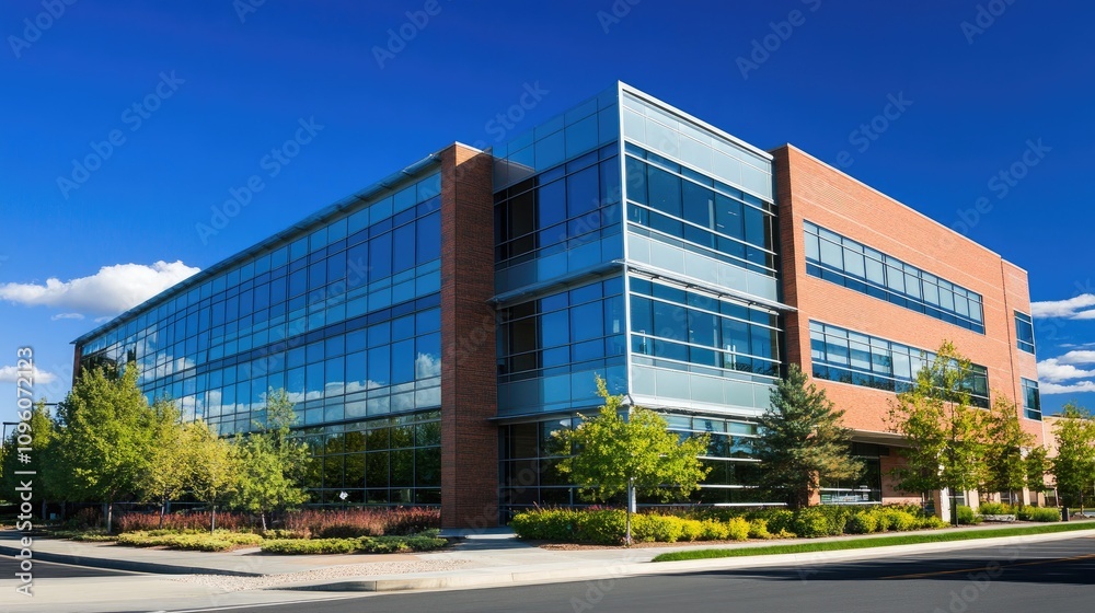 Modern Office Building with Sleek Lines and Glass Facade Modern Office Building with Sleek Lines and Glass Facade