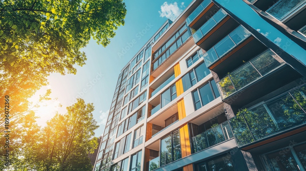 Modern Residential Building Bathed in Natural Light Modern Residential Building Bathed in Natural Light