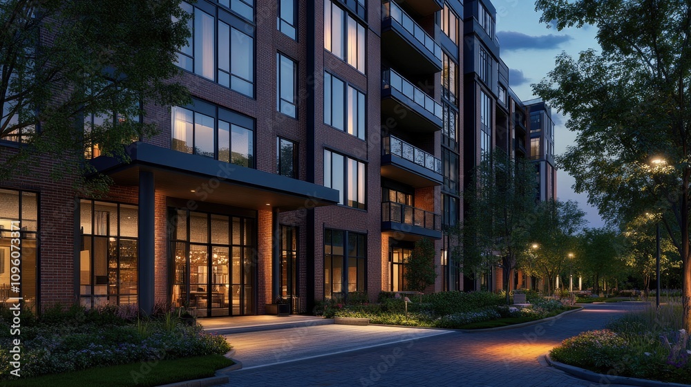 Modern Apartment Building Evening View Modern Apartment Building Evening View
