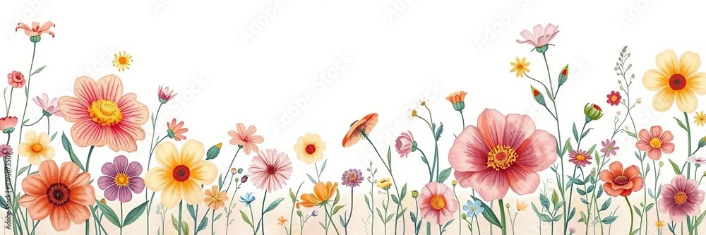 Obraz premium Whimsical illustrations of colorful flowers on a subtle background creating a sense of fantasy and wonder, colorful, abstract, whimsical