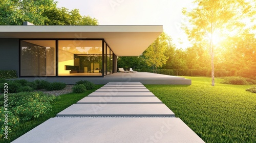 Modern Minimalist House with Flat Roof and Garden