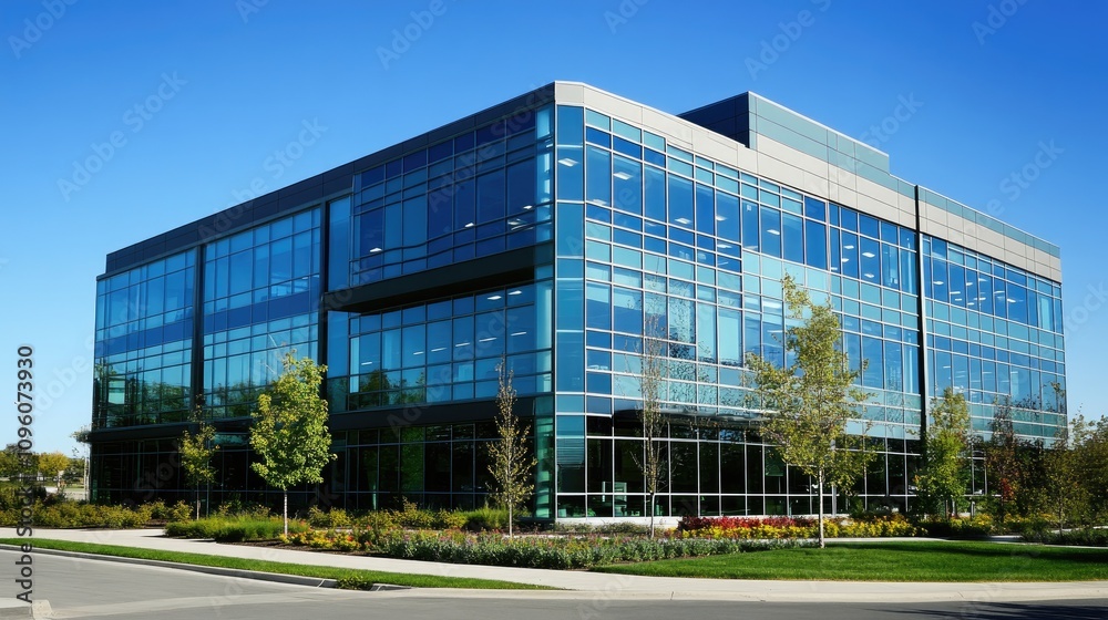 Modern Glass Office Building with Striking Design Modern Glass Office Building with Striking Design