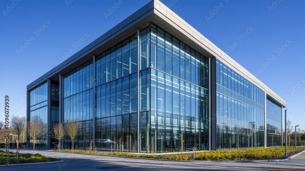 Fototapeta premium Modern Glass Office Building with Striking Design