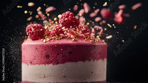 Suspended White Chocolate Raspberry Mousse: A Top-Down Food Photography Showcase with Smooth Ivory Layer, Fresh Ingredients, High Contrast, and Vibrant Colors.