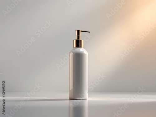 Cosmetic bottle dispenser on a light background, AI-generated.