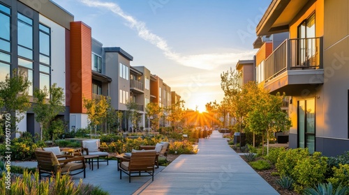 Modern Apartment Complex with Beautiful Landscaping