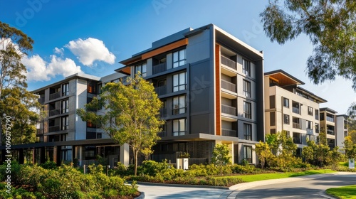 Modern Apartment Complex with Sunlit Facade