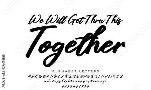 WE WILL GET THRU THIS TOGETHER. Coronavirus concept. Motivation quote. Stay strong. Typography poster. Self quarine time. Vector text. Fight cancer. Hope. Together we can overcome. Charity concept