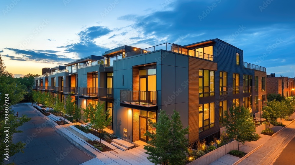 Modern Urban Apartment Complex with Rooftop Terrace Modern Urban Apartment Complex with Rooftop Terrace