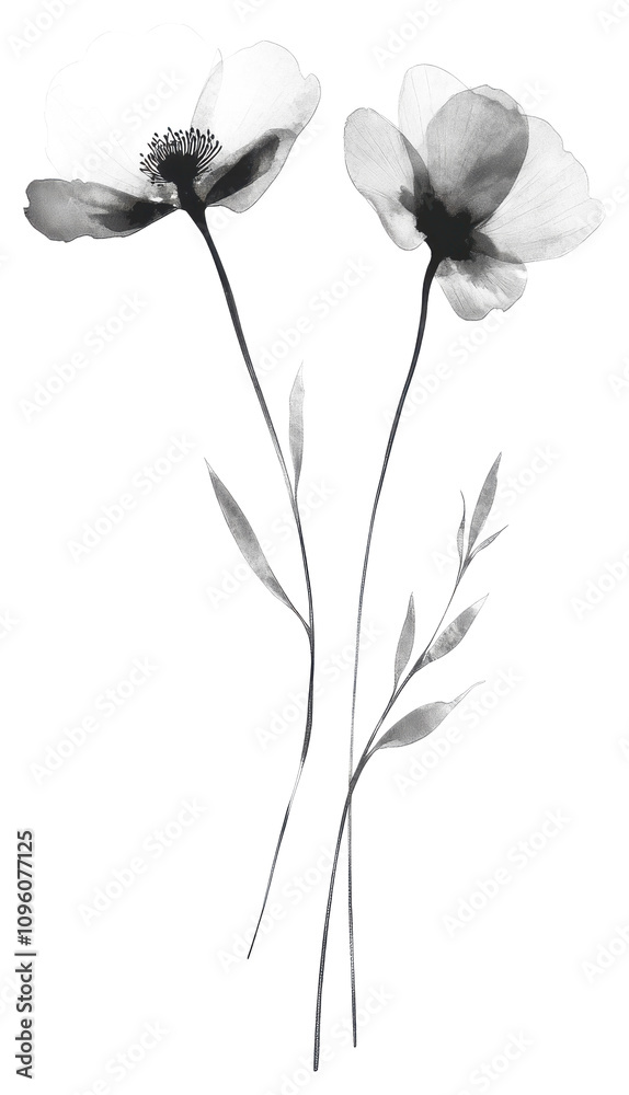 Obraz premium Chinese ink brush strokes flower element PNG transparent