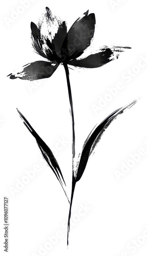 Chinese ink brush strokes flower element PNG transparent