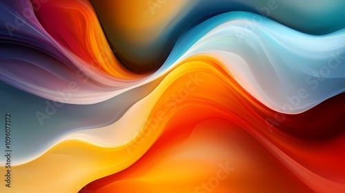 The image contains abstract swirls of color, primarily oranges, reds, and blues, creating a dynamic, flowing composition. photo