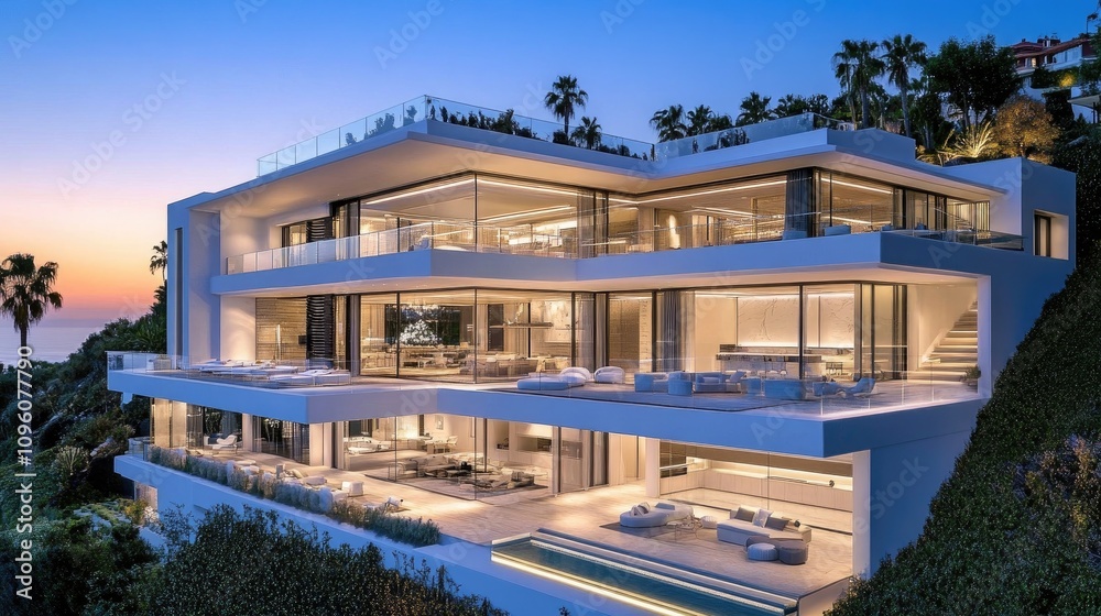 Fototapeta premium Modern Luxury Coastal Home at Sunset