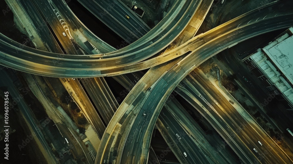Obraz premium Aerial View of a Complex Highway Interchange