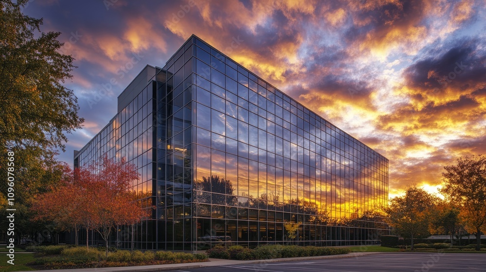 Modern Office Building with Reflective Glass Windows Modern Office Building with Reflective Glass Windows