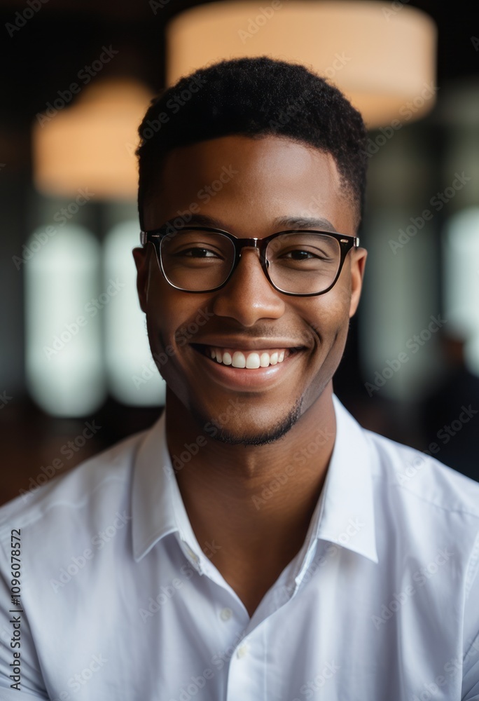 Young man with glasses smiling black businessman portrait Ultra realistic Photorealistic hyperdetailed photography soft light head and shoulders portrait cover Young man with glasses smiling black businessman portrait Ultra realistic Photorealistic hyperdetailed photography soft light head and shoulders portrait cover