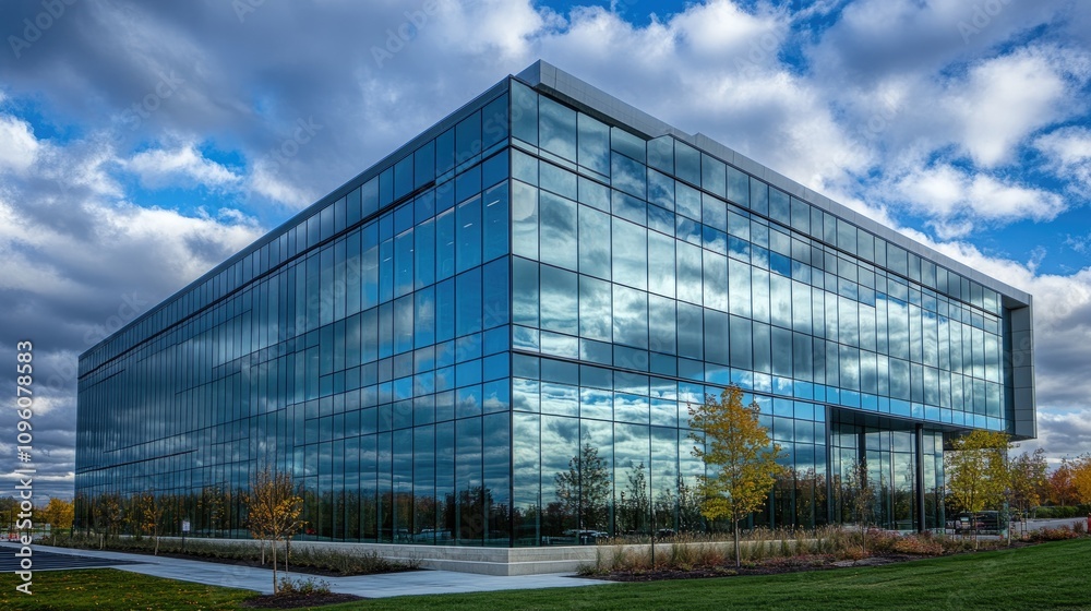 Modern Office Building with Reflective Glass Windows Modern Office Building with Reflective Glass Windows